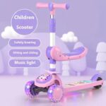 Blue Foldable 3-Wheel Plastic & Steel PU Kick Scooter with Light Included Height Adjustable for 2-12 Years Old Kids and Babies