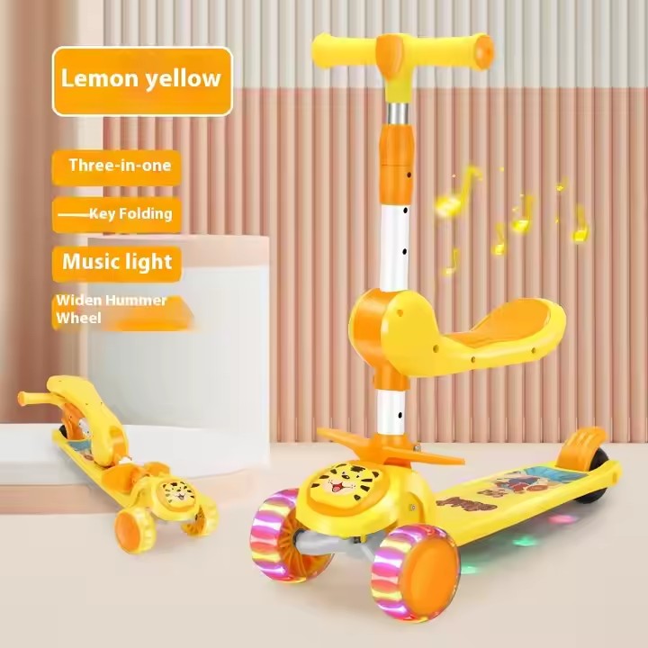 202 Light Up Foldable 3-Wheel Kids Scooter Height Adjustable 2-12 Ages