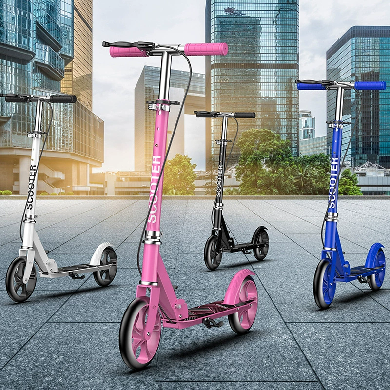 Factory Wholesale Foldable Portable Iron Steel Kick Scooter Straight 2 Big Wheels Outdoor Scooter for Kids Adults