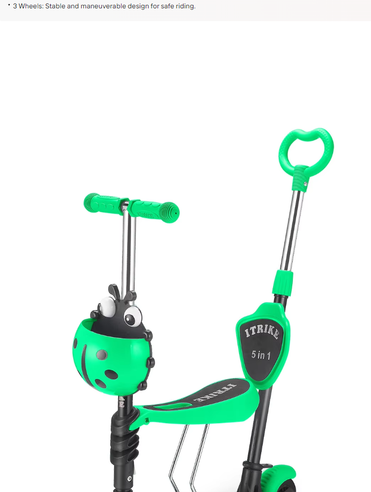Factory-direct Mihao Tricycle Scooter, Height-Adjustable Push-and-Ride Kids Mobility Scooter Iron Frame Lights