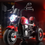 Ecofly Red Plastic Electric Ride-on Rechargeable Dual-drive Tricycle Motorcycle for 2-8 Year Old Kids Indoor/Outdoor Use