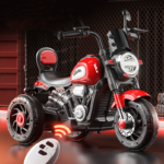Ecofly Red Plastic Electric Ride-on Rechargeable Dual-drive Tricycle Motorcycle for 2-8 Year Old Kids Indoor/Outdoor Use