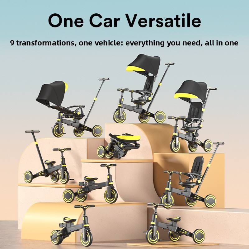 Outdoor Play Kids Sunshade Pedal Tricycle Multifunctional Foldable Alloy Frame Training Bike with Training Wheels Foam Wheels