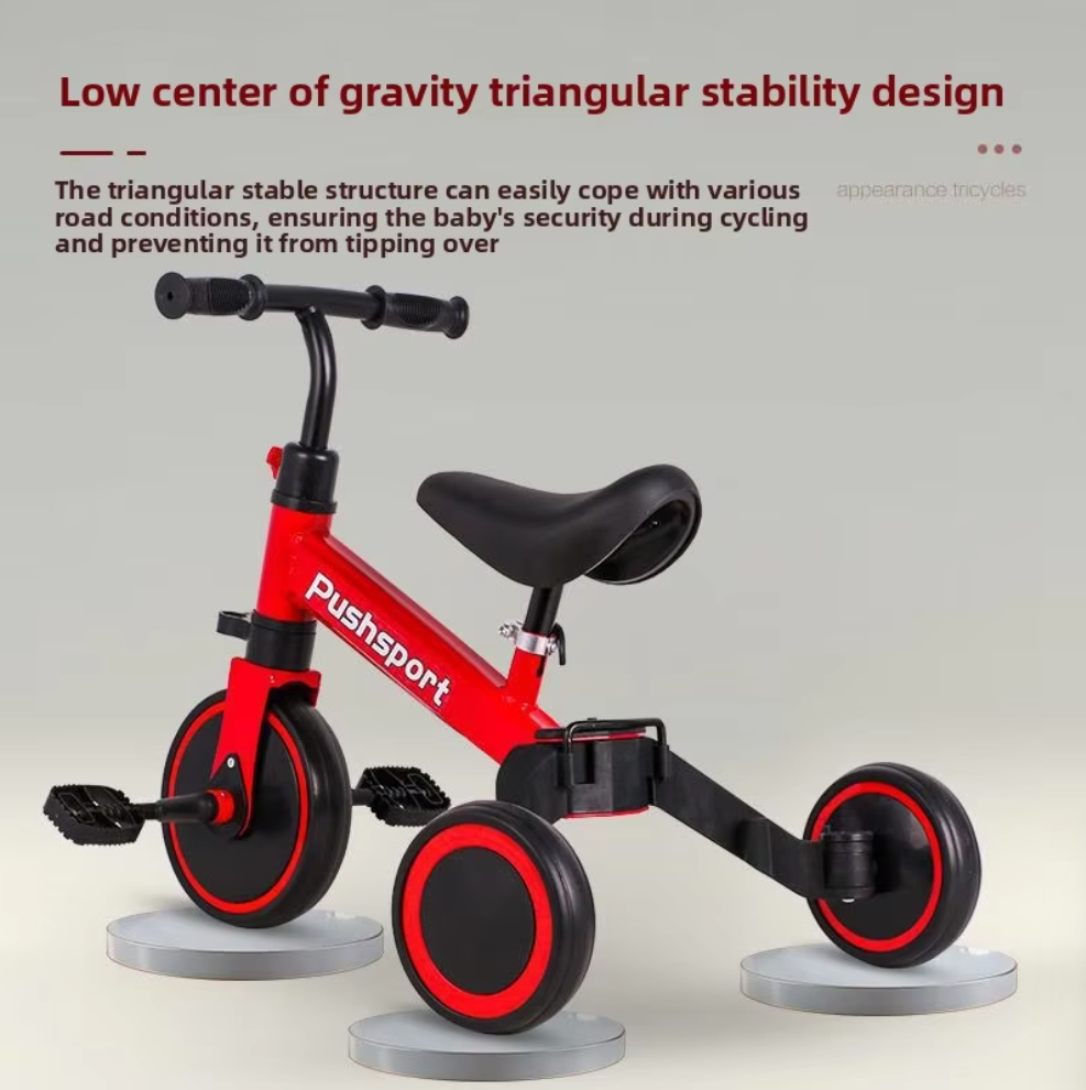 Multifunctional Anti-Rollover Tricycle, Foldable Metal Balance Bike with Pedals for Baby Gift