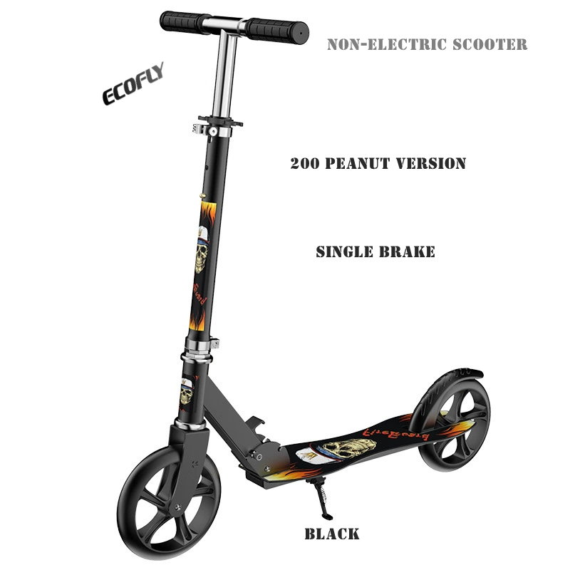 Black Portable Foldable Steel Two-Wheel Kick Scooter Height Adjustable Max Speed <3.6km/h Model 200 HSB Kids Ages 3-12 Outdoor