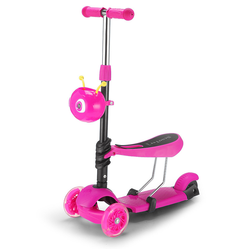 Height-Adjustable Children Tricycle, Mihao Push-and-Ride Kick Scooter Iron Frame Built-in Lights Factory Direct