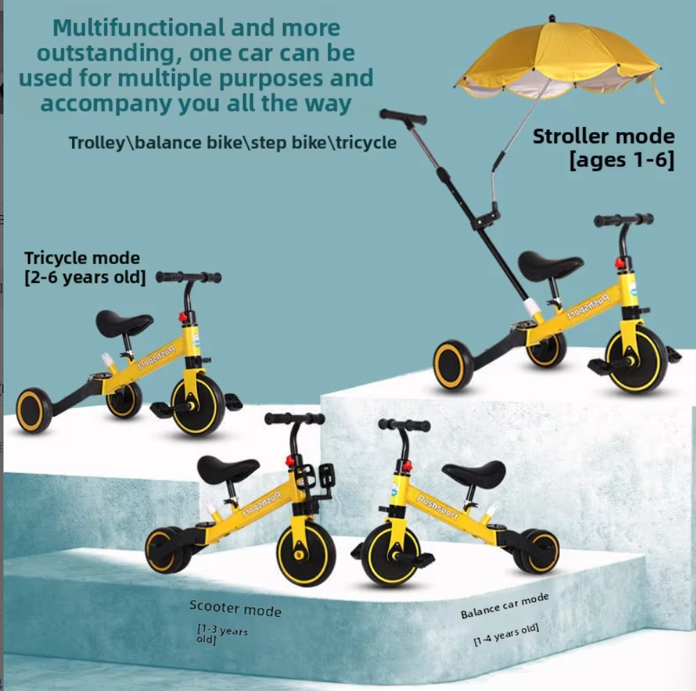 Baby Gift Car Multifunctional Foldable Metal Tricycle Anti-Rollover Balance Bike with Pedals Model 8899 Made in Xingtai