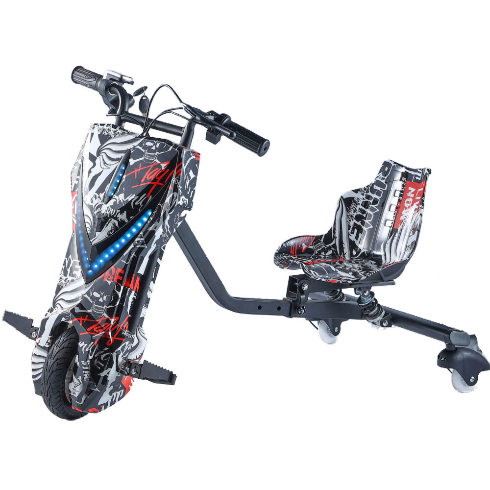 Black Graffiti Three‑Wheel Drift Scooter With Seat For Kids