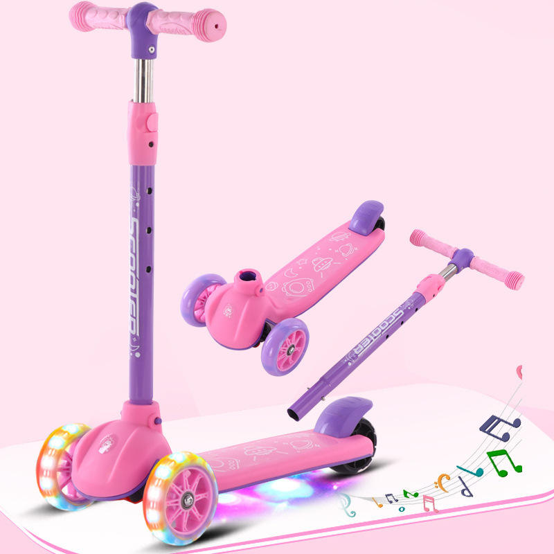 Flashing Pedal Foldable Kids Scooter Mi Gao Car Design Plastic Riding Toy Gift for 1-6 Years Old Children